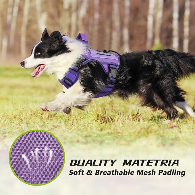 WINGOIN Purple Harness with Handle Tactical Dog Harness Vest for Large Medium Dogs No Pull Adjustable Reflective K9 Military Dog Vest Harnesses for Walking, Hiking, Training(M) - PAWPICO