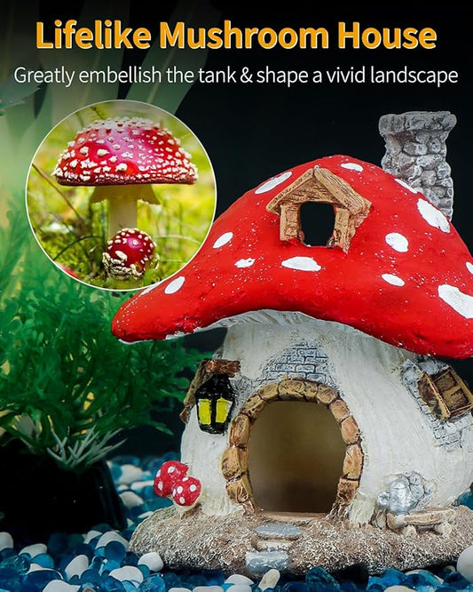 Uniclife Aquarium Mushroom House, Resin Fish Tank Decoration Cottage Ornament for Fish Tank Landscape Aquarium Hideout Hideaway Spawning Cave Decor for Shrimp Betta Goldfish and Reptiles UnicLife