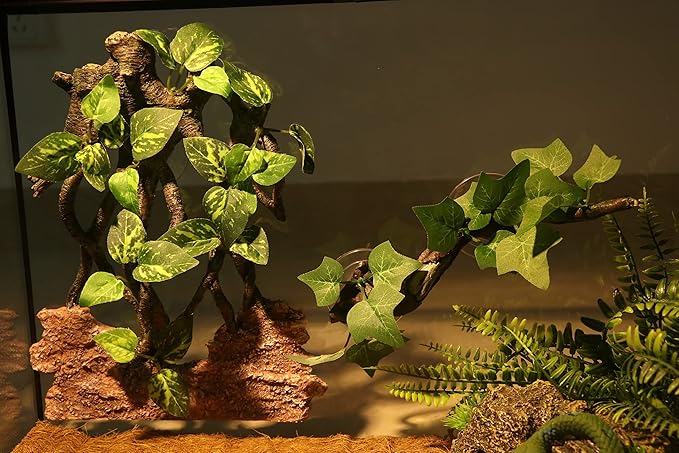 AQUA KT Reptile Terrarium Climb Corner Tree Branch Rock Background Decoration with Suction Cup for Amphibian Lizard Snake Gecko Bearded Dragon Cage Tank Habitat Decoration Accessory AQUAKT