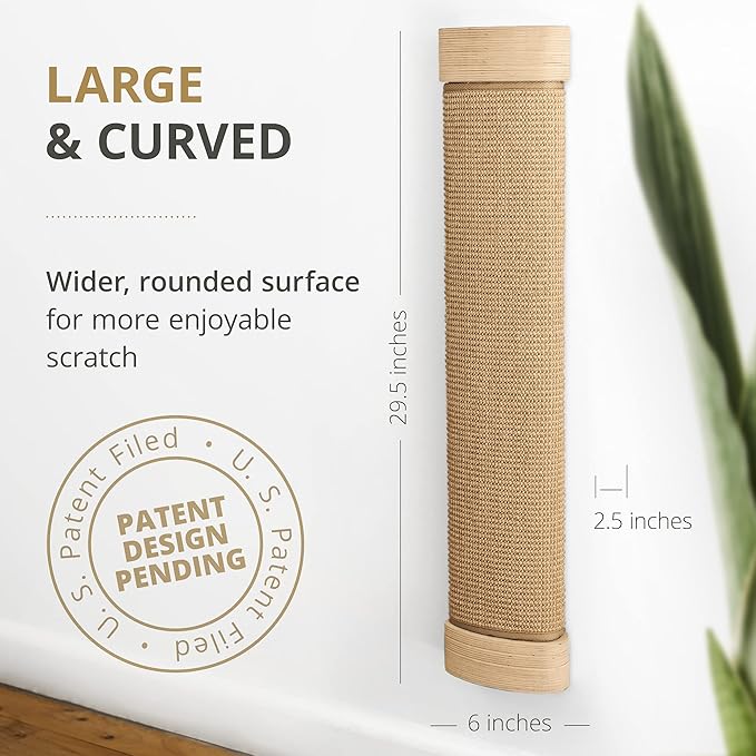 7 Ruby Road Wall Mounted Cat Scratching Post - Wall Mount Wooden Sisal Cat Scratcher & Vertical Scratch Pad (Replaceable) - Modern Cat Wall Furniture for Indoor Cats or Kittens (29.5 x 6 in) - PAWPICO