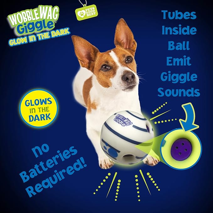 Wobble Wag Giggle Ball - Interactive Glow in the Dark Dog Toy, Giggle Sounds Keeps Dogs Busy and Entertained for Self Play, Pets Know Best - PAWPICO