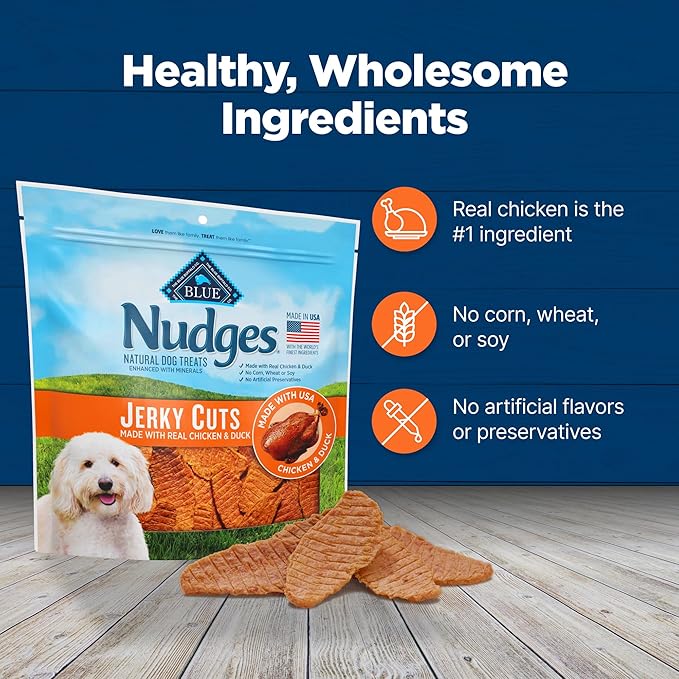 Blue Buffalo Nudges Jerky Cuts Dog Treats, Made in the USA with Natural Ingredients, Chicken & Duck, 36-oz. Bag - PAWPICO