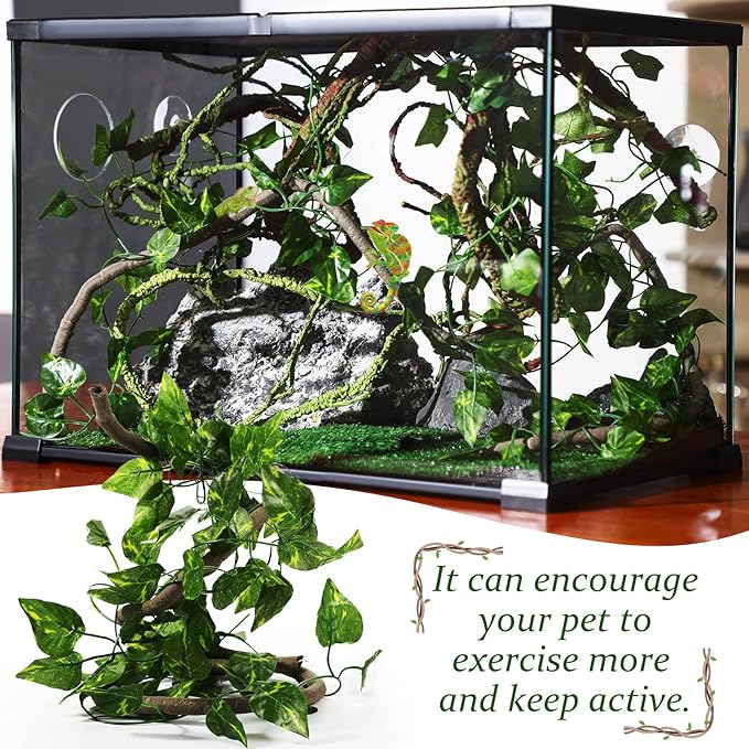 9 Pieces Reptile Jungle Vines Decor Set Include Bendable Flexible Climbing Plastic Plants with Suction Cups Tank Accessories Habitat Decor for Gecko, Snake, Hermit Crab Luinabio