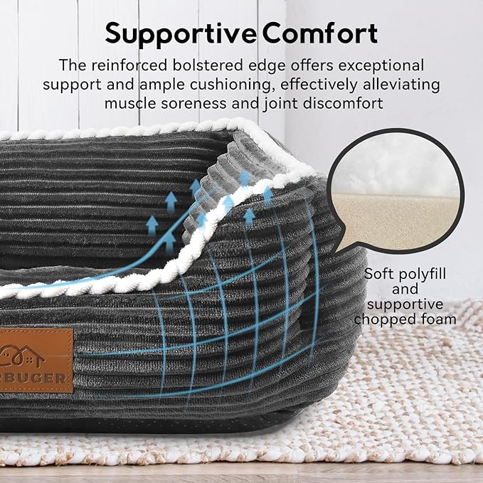 Rectangle Cat Dog Bed for Large Medium Small Pets Indoor Outdoor Machine Washable Sleeping Sofa Non-Slip Bottom Soft Puppy Bed Durable Orthopedic Calming Pet Cuddler (Medium, Dark Grey) - PAWPICO