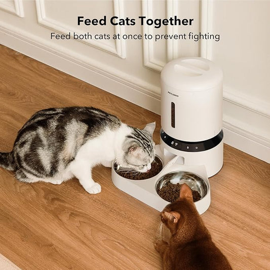 PETLIBRO Automatic Cat Feeder, WiFi Pet Feeder for 2 Cats or Dogs with APP Control, 5L Timed Cat Food Dispenser, Adjustable Meal Splitter, Fresh Food Storage, 10s Meal Call, Stainless Steel Bowls - PAWPICO