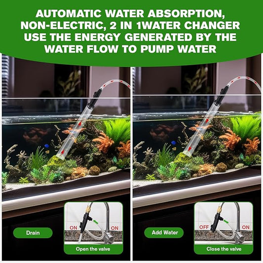 ZRDR Aquarium Siphon Vacuum Gravel Cleaner Kit for Fish Tank Cleaning Gravel & Sand, Fish Tank Water Changer Metal Faucet Connector with Long Hose Drain & Fill(32ft) ZRDR