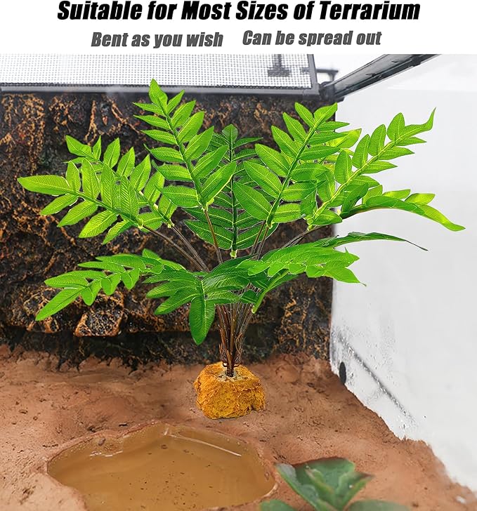 Woyrise Reptile Artificial Plants for Terrarium Decor, Amphibian Habitat Decorations Bearded Dragon Tank Accessories fit Crested Gecko Leopard Lizard Chameleon Ball Python Snake Frog - Fake Osmunda Woyrise