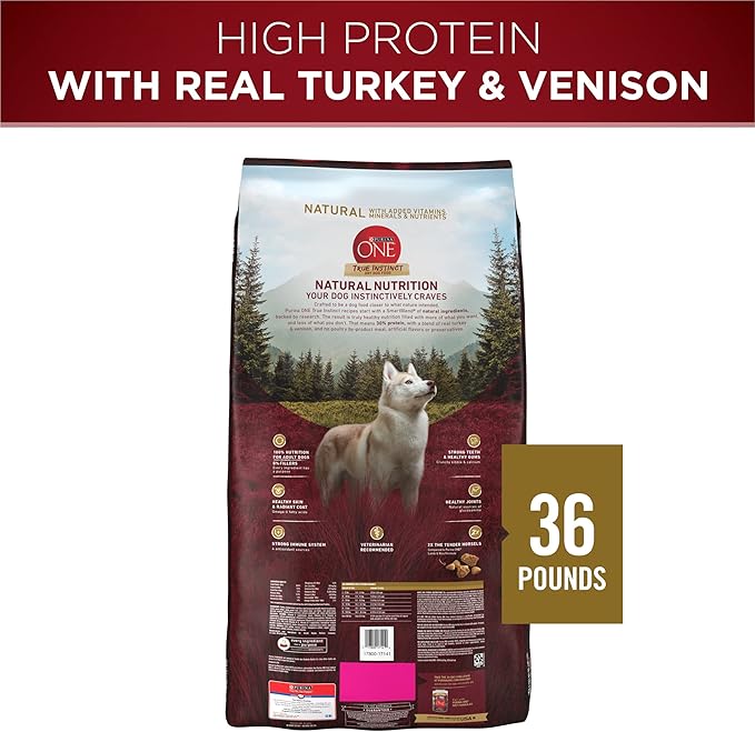 Purina ONE True Instinct With A Blend Of Real Turkey and Venison Dry Dog Food - 36 lb. Bag - PAWPICO