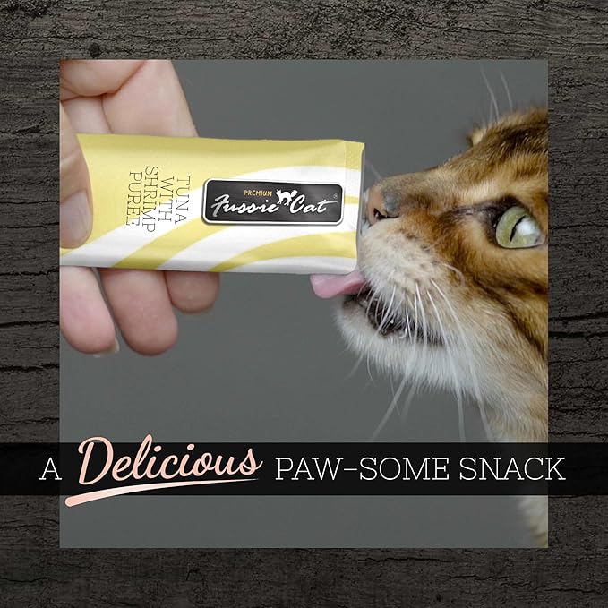 Fussie Cat Tuna with Shrimp Puree, lickable cat Treats, 0.5oz Pouch Pack of 4 - PAWPICO