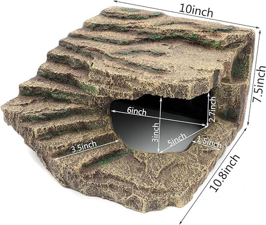Resin Reptile Hideouts Cave Habitat Decor for Gecko Leopard Lizards Toad Turtle (B- Extra Large) JIHAQUA