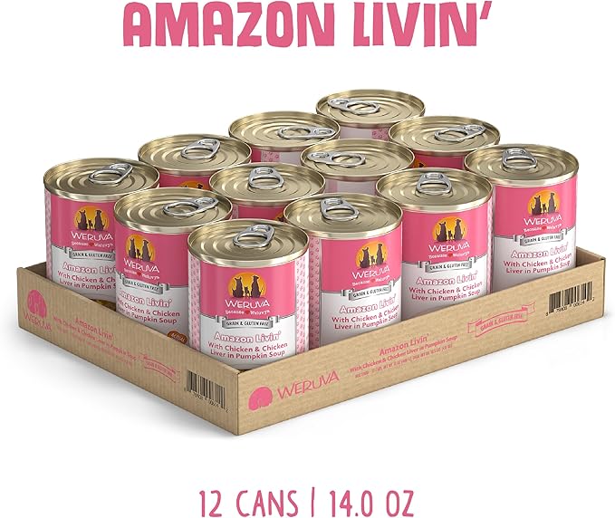Weruva Classic Dog Food, Amazon Liver with Chicken Breast & Chicken Liver in Pumpkin Soup, 14oz Can (Pack of 12) - PAWPICO