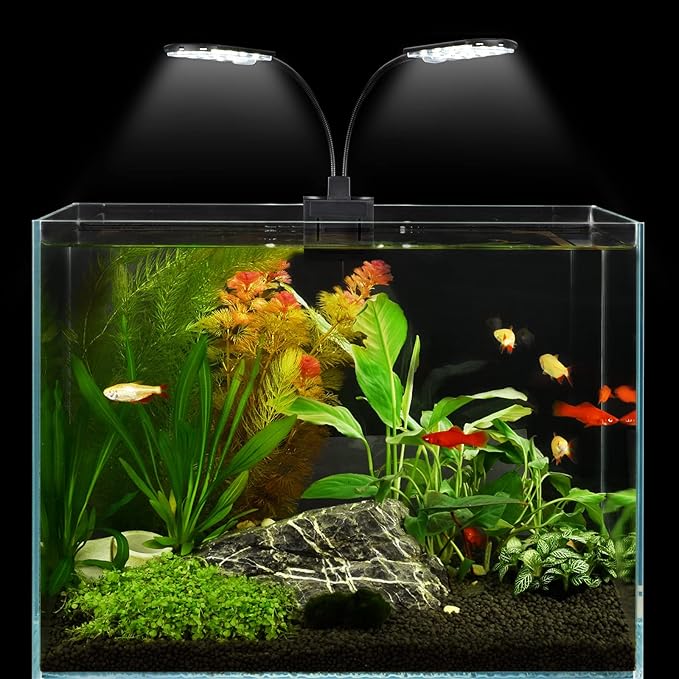 WEAVERBIRD Double Head Aquarium Fish Tank Light 15W 32 LED Aquarium Planted Clip Lamp 1600LM White LED Lighting for 8-15 Inch Fish Tank WEAVERBIRD