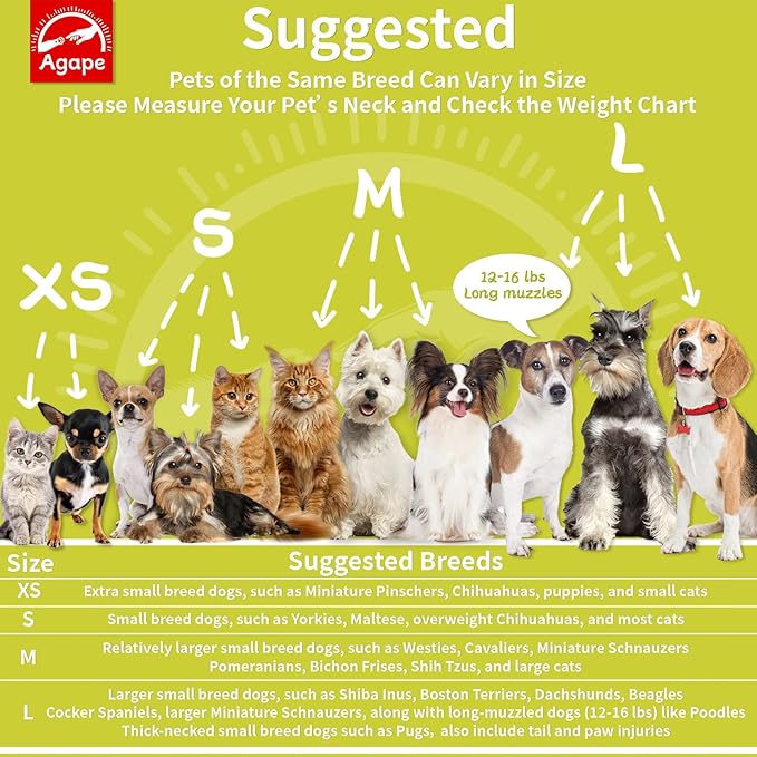 Agape Soft Dog Cone for Chihuahua, Comfy Cat Cone to Stop Licking, Protective Elizabethan Collar for Pup & Kitty, Lightweight E-Collar Alternative After Surgery, Pet Cones for Extra Small Dogs - XS Agape