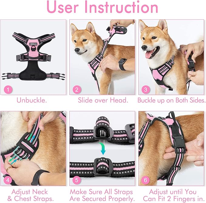 rabbitgoo Dog Harness, No-Pull Pet Harness with 2 Leash Clips, Adjustable Soft Padded Dog Vest, Reflective No-Choke Pet Oxford Vest with Easy Control Handle for Small Dogs, Pink, S - PAWPICO
