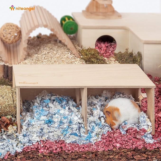 Niteangel Hamster Secret Peep Shed 2-Chamber Hideout & Tunnel Exploring Toys (Large - for Syrian Hamster) Niteangel