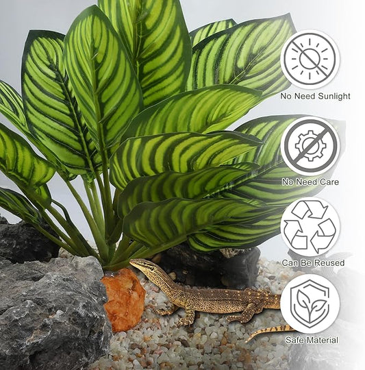 Reptile Plants Decoration, Reptile Plants for Terrarium Decor, Reptile Artificial Plant, Amphibian Habitat Decor Suitable for Reptiles Lizards Geckos, 8.66"x2.13"x10.63", Green CAPASTEC