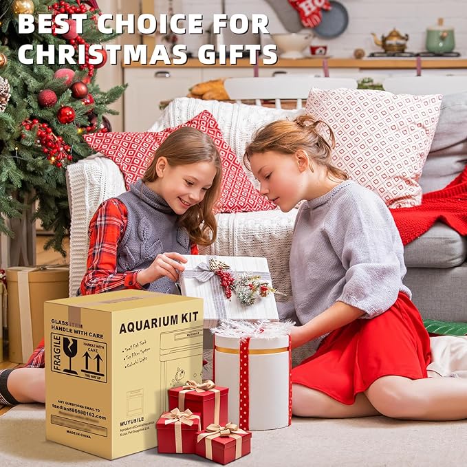 Small Fish Tank 2 Gallon Glass Aquarium Starter Kits, Desktop Betta Fish Tank Beta Fish Aquariums with Filter and Light for Betta Shrimp Guppy Jellyfish Goldfish Beta, Room Desktop Decor, Gifts Wuyusile