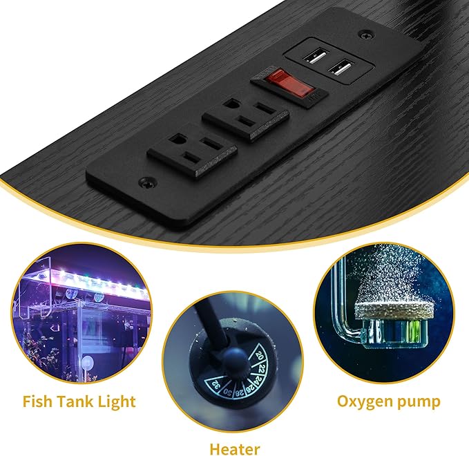 DWVO 55-75 Gallon Aquarium Stand with Power Outlets & LED Light, Display Stand for Turtle Tank, Reptile Terrarium, Heavy Duty Metal Fish Tank Stand Suitable for Living Room, Entryway, 860LBS Capacity DWVO