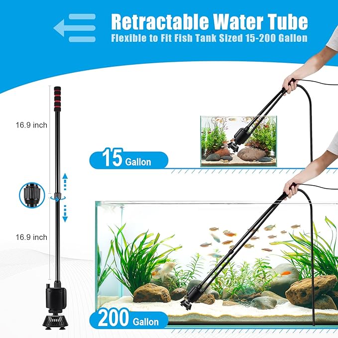 AQQA Aquarium Gravel Cleaner, 6-in-1 Electric Fish Tanks Gravel Vacuum Cleaner Set for Remove Dirt, Change Water, Wash Sand, Water Shower, Water Circulation (20W, 320GPH) AQQA