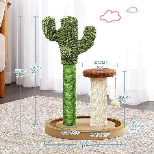 Made4Pets Cat Scratching Post, 21.7" Cactus Kitten Scratcher for Indoor Cats, Mushroom Cute Cat Tree with Sisal Scratch Post, Interactive Game Track Balls with Sturdy Wood Base for Small Kitty - PAWPICO