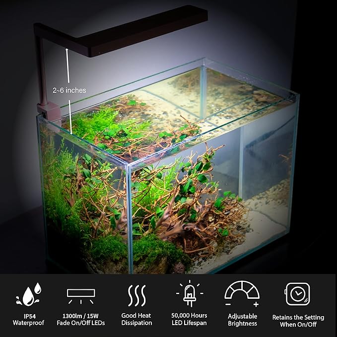 ONF Flat Nano Full Spectrum LED Aquarium Light, Dimmable 7000K / 1300lm, for <10 Gallons Rimless Fish Tanks, Aquatic Plant Growth, Terrarium Spotlight, Potted Plant IP54 Waterproof (Rose Gold) ONF