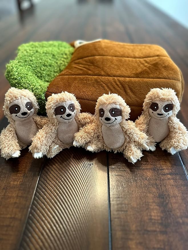 Sloth in Tree Hide and Seek Dog Toy for Small and Medium Size Dogs, Plush Sloth Inside Trunk Dog Toy with Squeaker, Interactive Burrow Dog Toy (Tree with Sloths, Medium) - PAWPICO