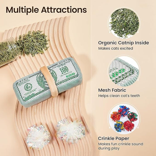 Potaroma Cat Toys US-Dollar Catnip Crinkly Sound Toy, Mesh Fabric for Teeth Cleaning, Interactive Kicker Toys for Indoor Kitten Exercise 6.0 Inches for All Breeds - PAWPICO