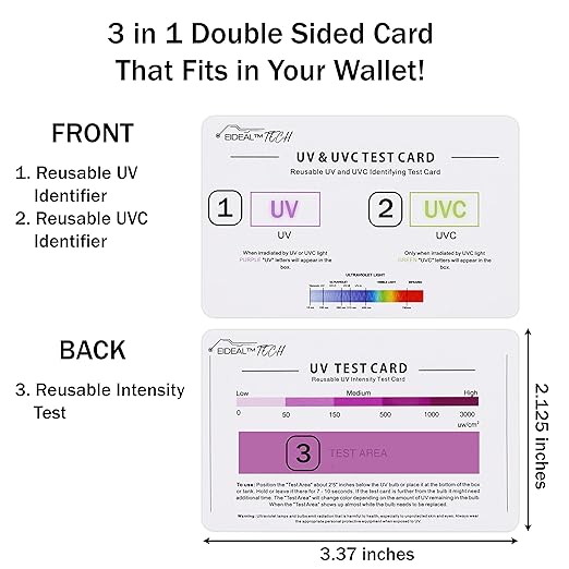 EIDEAL™ | UV & UVC Test Card & UV Intensity Test Card | 3-in-1 UV Test Card | UVA & UVC Light Identifying Card | UV Bulb & LED Intensity Reading Card | UV Dosage Indicator Card | UVB Tester EIDEAL