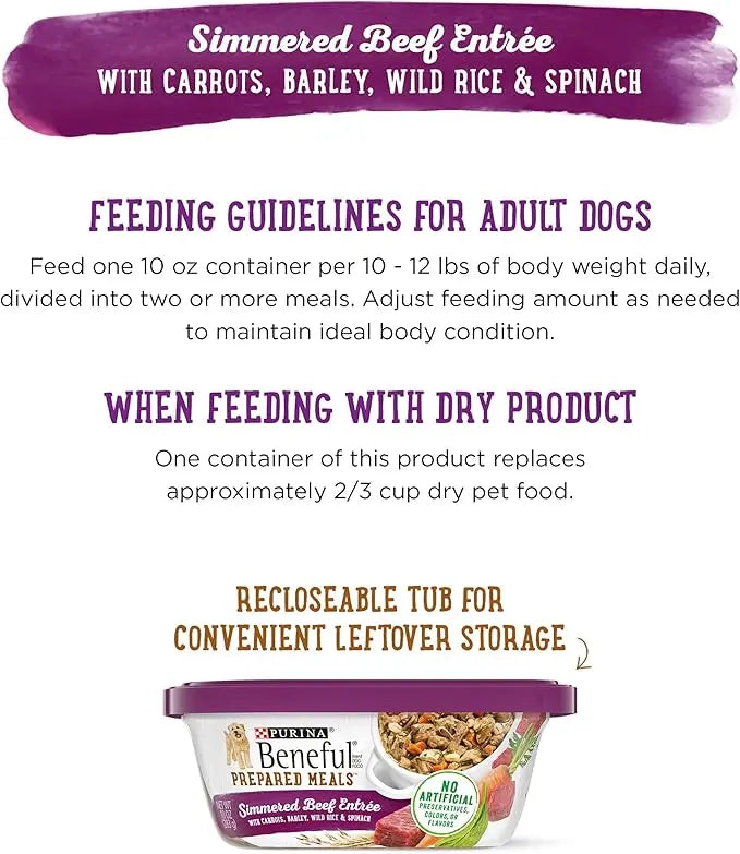Beneful Purina Gravy Wet Dog Food, Prepared Meals Simmered Beef Entree - (8) 10 oz. Tubs (Pack of 2) - PAWPICO