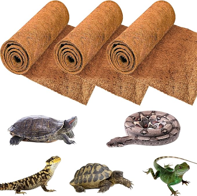 ZeeDix 3 Pieces Coconut Fiber Reptile Substrate Mat, 12 x 20 inches Natural Coco Mat Reptile Carpet Coco Fiber Liner Turtle Bedding Reptile Terrarium Liner for Lizard Snake Turtle Gecko Bearded Dragon ZeeDix