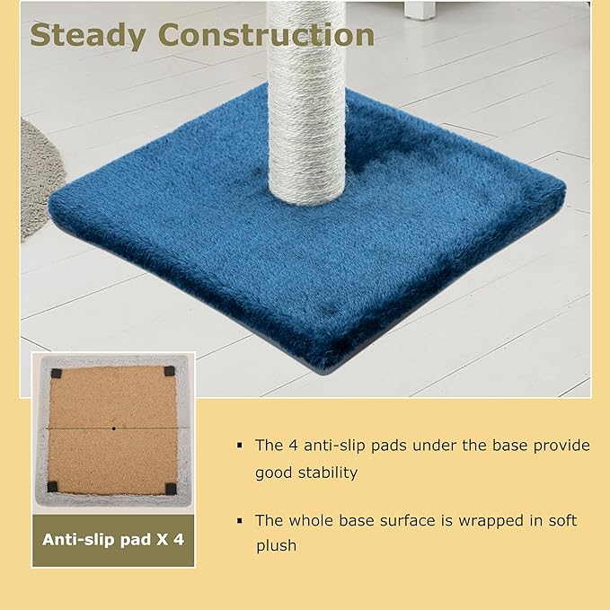 Dimaka 34" Tall Cat Scratching Post for Large Cats and Kittens, High Vertical Scratcher with Premium Natural Sisal Rope and Interactive Hanging Ball for Indoor Cats (Blue, 34 inches) - PAWPICO