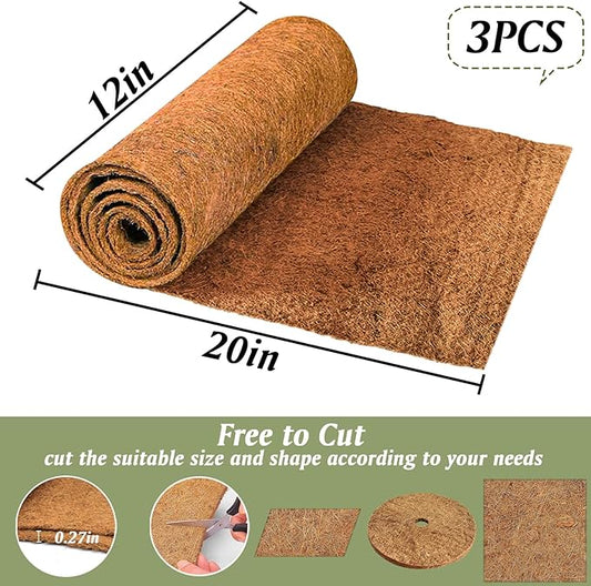 ZeeDix 3 Pieces Coconut Fiber Reptile Substrate Mat, 12 x 20 inches Natural Coco Mat Reptile Carpet Coco Fiber Liner Turtle Bedding Reptile Terrarium Liner for Lizard Snake Turtle Gecko Bearded Dragon ZeeDix