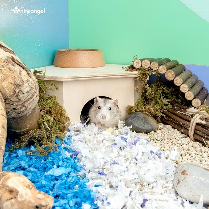 Niteangel Birch Chamber-Maze Hamster Hideout - Small Pets Woodland House Habitats Decor for Hamster Mice Gerbils Mouse Niteangel