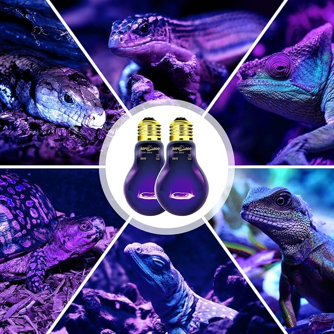 REPTIZOO 2PCS Reptile Night Heat Lamp, 50W Moonlight Heat Bulb Infrared Heating Lamp Purple Reptile Heat Lamp Night Bulb for Bearded Dragon, Lizard, Snake, Turtle REPTIZOO