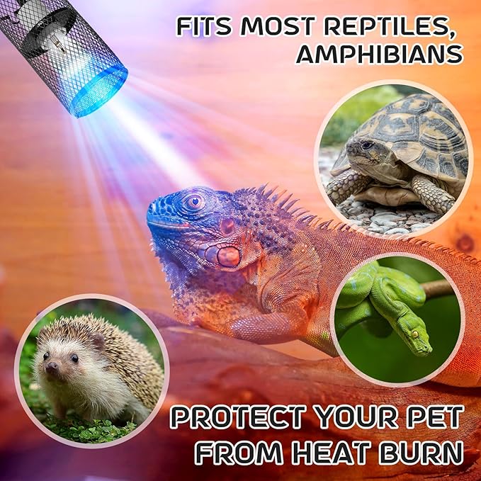 VIHOSE 4 Pcs Reptile Heat Lamp Guard with 150W Ceramic Heat Emitter Basking Anti Scald Heating Lamp Holder Mesh Cage Reptile Protection Lampshades for Reptile Lizard Snake Chick, Bulb Not Included VIHOSE