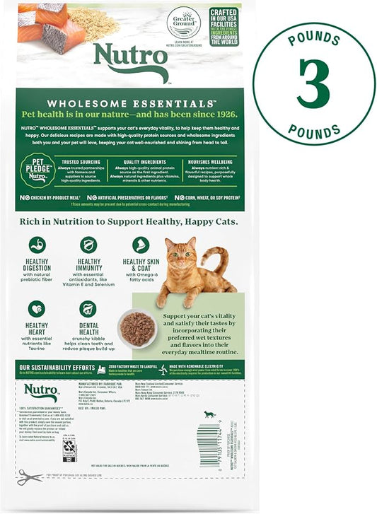 NUTRO WHOLESOME ESSENTIALS Adult Natural Dry Cat Food Salmon & Brown Rice Recipe, 3 lb. Bag - PAWPICO