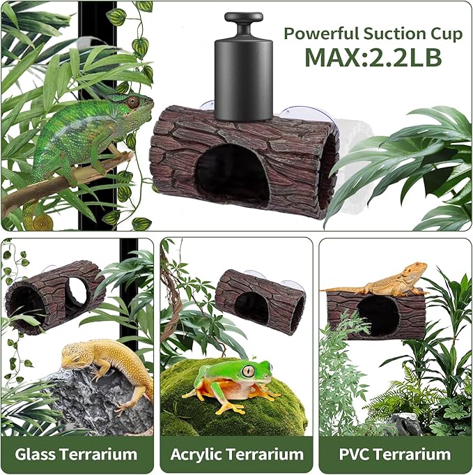 Reptile Tank Accessories, Leopard Gecko Tank Accessories, Terrarium Decorations for Arboreal Reptiles, Hermit Crabs, Leopard Gecko, Lizard Terrarium, (Barrel x 1pcs, Reptile Plants x 2Meter) EELLAO
