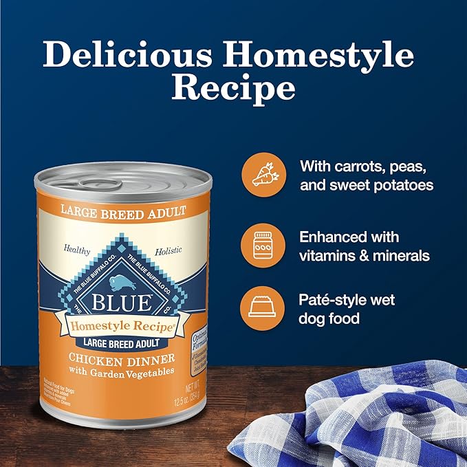 Blue Buffalo Homestyle Recipe Adult Wet Dog Food, Made with Natural Ingredients, Chicken Dinner With Garden Vegetables, 12.5-oz. Can (Pack of 12) - PAWPICO