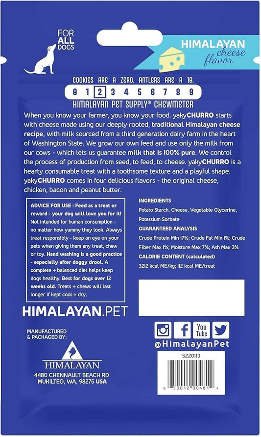 yaky CHURRO Himalaya Cheese Treats | Lactose Free | Gluten Free | Grain Free | USA MADE | for All Breeds | 4 CHURROs per Pouch | Original Cheese Flavor - PAWPICO