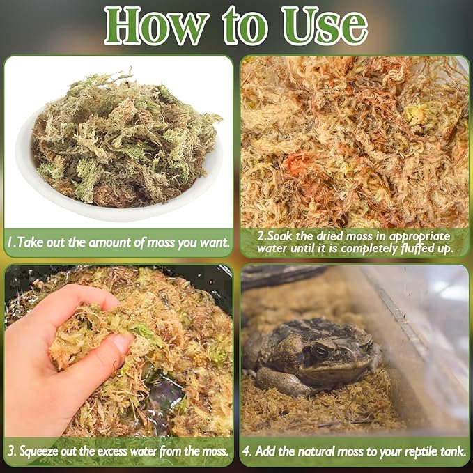 Halatool 1.1LB Sphagnum Moss for Reptiles(Turtles, Geckos, Snakes, Frogs, Hamsters), Natural Forest Long Fibered Dried Moss Bulk for Reptiles Substrate & Bedding - 25QT Reptile Habitat Accessories HALATOOL