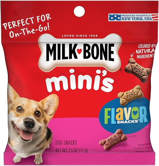 Milk-Bone Mini's Flavor Snacks Dog Treats, 2.5 Ounce (Pack of 20), Perfect for Walks, Travel Size, Party Favor - PAWPICO