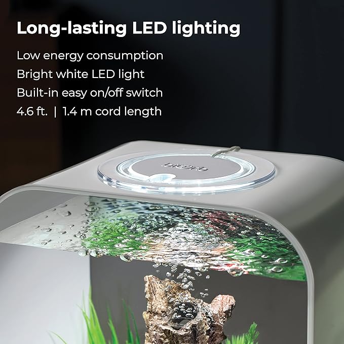 biOrb Life 15 Acrylic 4-Gallon Aquarium with White LED Lights Modern Compact Tank for Tabletop or Desktop Display, Black biOrb