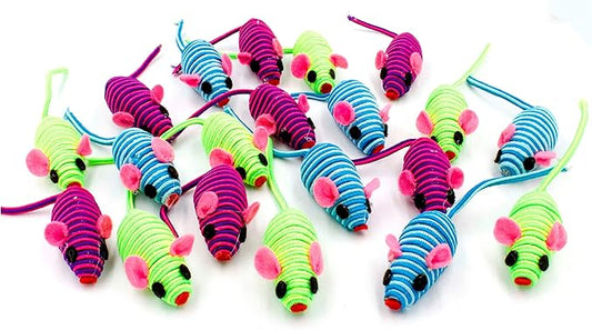 20 Hypno Colorful Mice with Rattle Sound, Interactive Catch Play Teaser Mouse Toy for Cats and Kittens. Pack of 20 Mice - PAWPICO