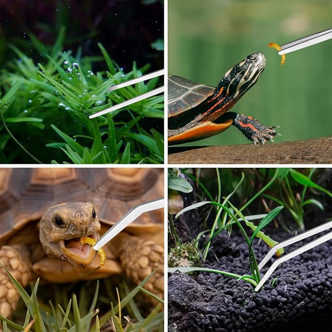 Ohtomber Aquascape Tools Aquarium Kit - 4PCS Terrarium Supplies Include Long Tweezers for Terrarium, Feeding Tongs, Aquarium Scissors, Algae Scraper for Fish Tank Cleaning Plant Trimming Ohtomber