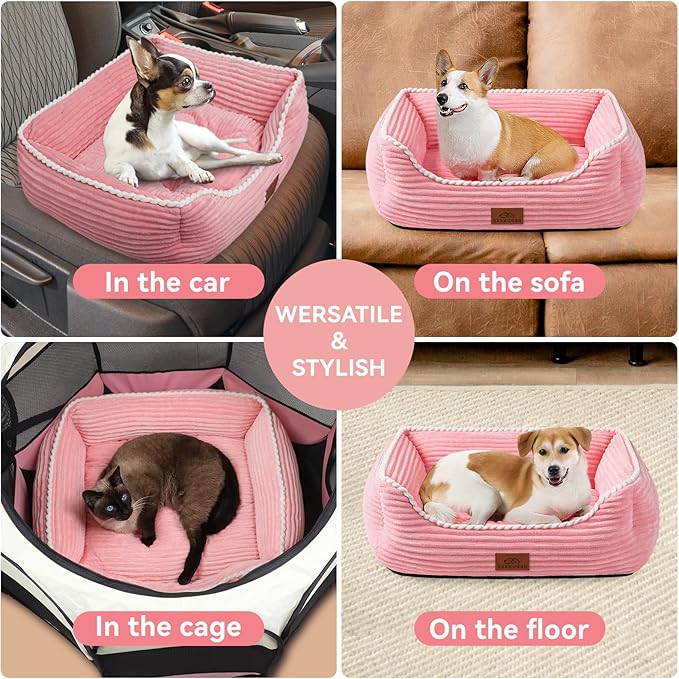 Rectangle Dog Bed for Large Medium Pets Indoor Outdoor with Removable Mat,Machine Washable Sleeping Sofa Non-Slip Bottom Breathable Soft Puppy Bed Durable Orthopedic Calming Pet Cuddler(Large, Pink) - PAWPICO