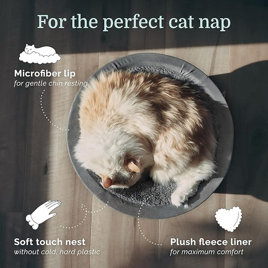 Hepper Cat Nest - Washable Cat Bed with Removable Fluffy Fleece Liner - Cozy Comfy Calming Bed Round Shape - Cat Warming Bed - Donut Bed Desk Ready - Small Bed for Indoor Cats (Grey/Grey) - PAWPICO