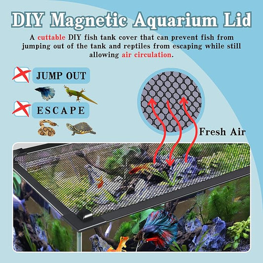 DIY Fish Tank Lid Aquarium Cover with Fresh Air Netting to Prevent Fish from Jumping Out of The Tank and Reptile Pet from Escaping, Adjustable Size Fit Tank Size Max 37''X18'' MLEJU