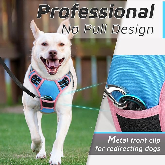 Eagloo Dog Harness for Large Dogs, No Pull Service Vest with Reflective Strips and Control Handle, Adjustable and Comfortable for Easy Walking, No Choke Harness with 2 Metal Rings, Pink & Blue, S GoExplorewithEagloo