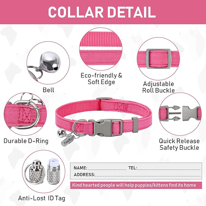 GAMUDA Small Pet Harness Collar and Leash Set, Step in No Chock No Pull Linen Fabric Soft Mesh Dog Vest Harnesses Reflective for Dogs Puppy Cats Kitten Rabbit (Pink, S) GAMUDACollarsCollection