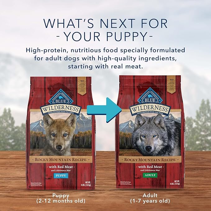 Blue Buffalo Wilderness Rocky Mountain Recipe High Protein, Natural Puppy Dry Dog Food, Red Meat 4-lb - PAWPICO
